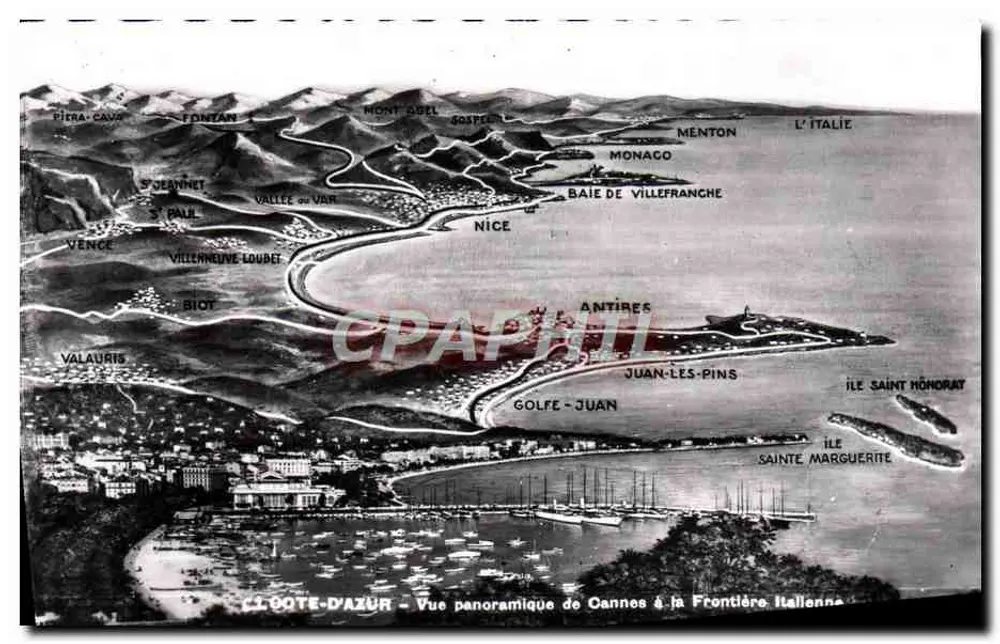 Côte-d'Azur — Panoramablick von Cannes bis zur italienischen Grenze — Verlag S.I.C.A., Av. Sa. Blamont, Nice - Vorderseite