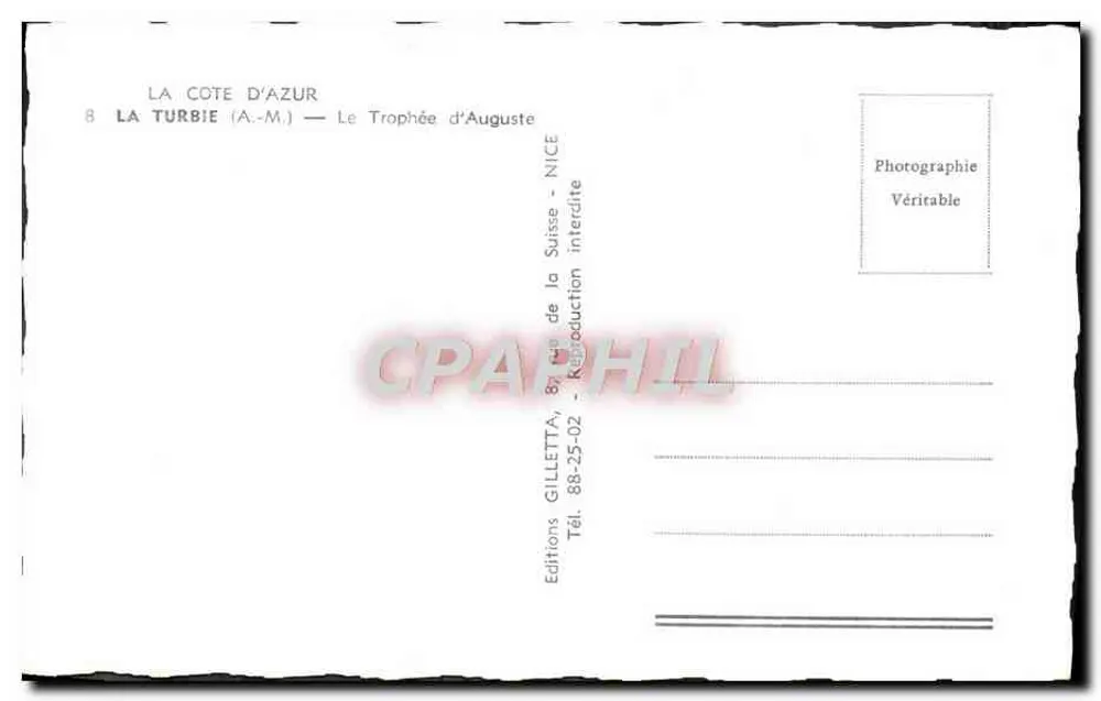 La Turbie (A.-M.) — O Troféu de Augusto — Edições Gilletta, Nice - Verso