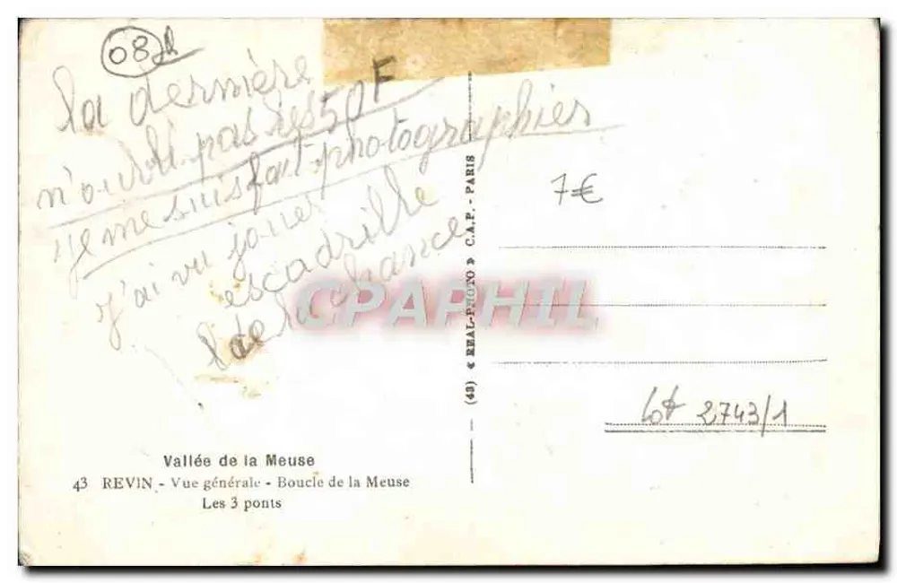 Revin — Vue générale - Boucle de la Meuse — Les 3 ponts — éditeur REAL-PHONO C.A.F. - PARIS - Rückseite
