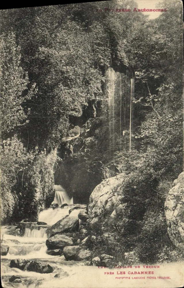 Cascata de Verdun — perto de Les Cabannes — Fototipia Labouche Frères, Toulouse - Frente