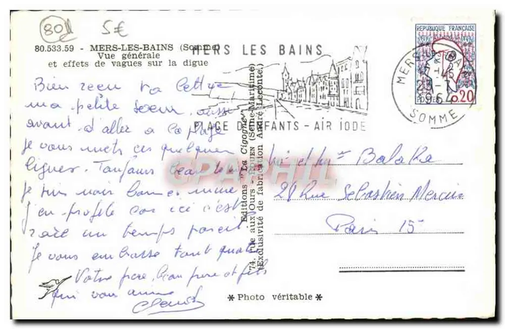 Mers-les-Bains — Allgemeiner Blick und Welleneffekte auf dem Schutzdamm — Edition La Gîgogne - Rückseite