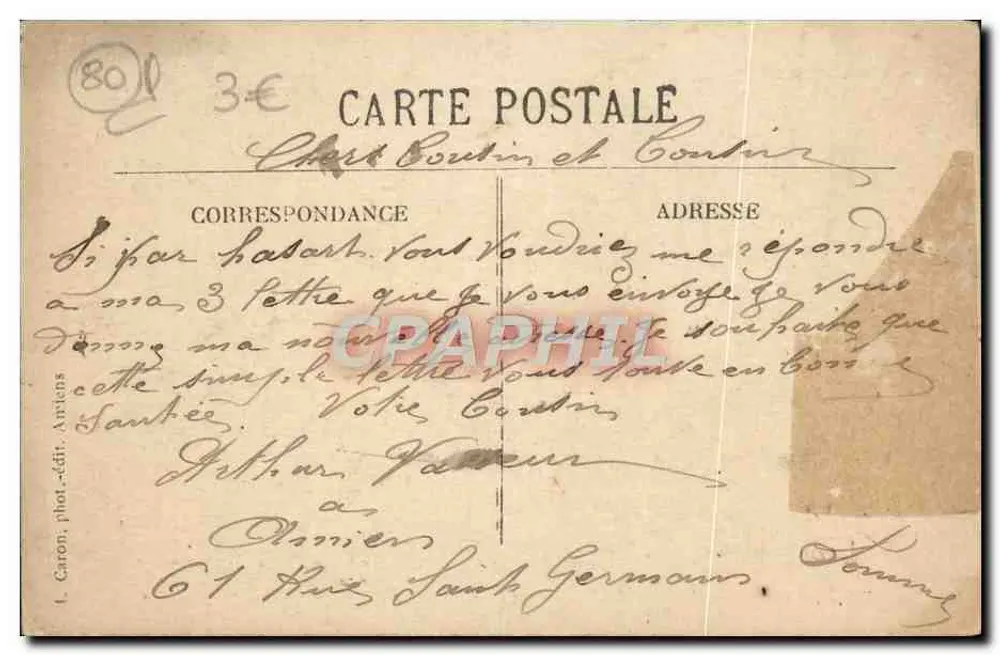 Amiens — Kathedrale, Vogelperspektive — Verlag L. Caron, Fotoverlag Amiens, Nr. 125 - Rückseite
