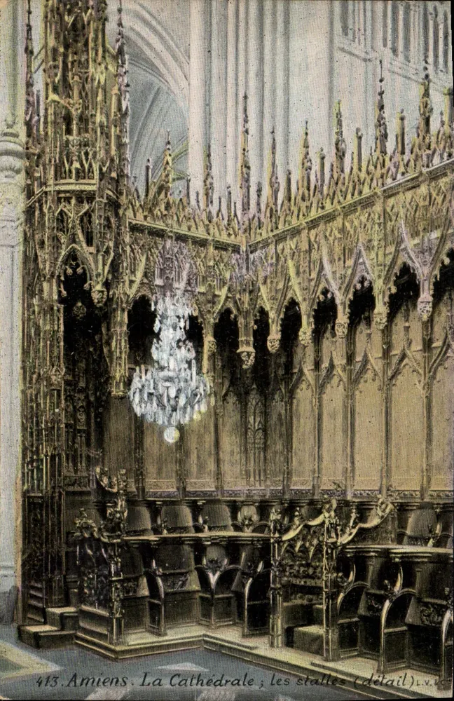 Amiens. A Catedral ; as bancadas (detalhe) — editor L.Y. & Cie, n° 413 - Frente