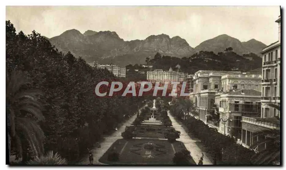 Vista da promenade dos Anglais em Nice — montanhas no fundo — editor Fotocelètorino, n° 1676 - Frente