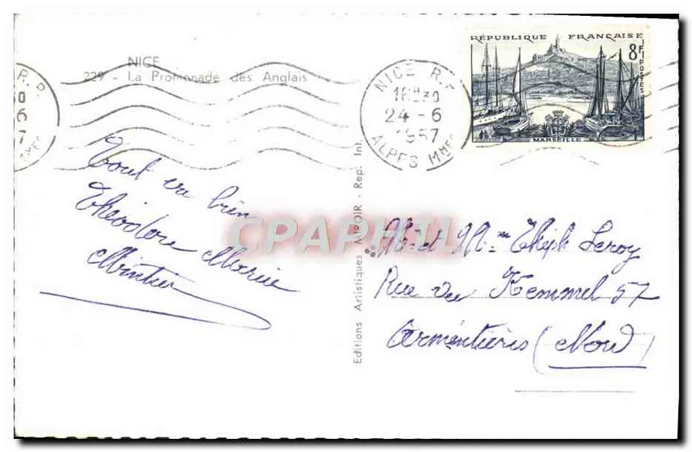 Vista da Promenade des Anglais em Nice — Edições Artísticas Alpés - Verso