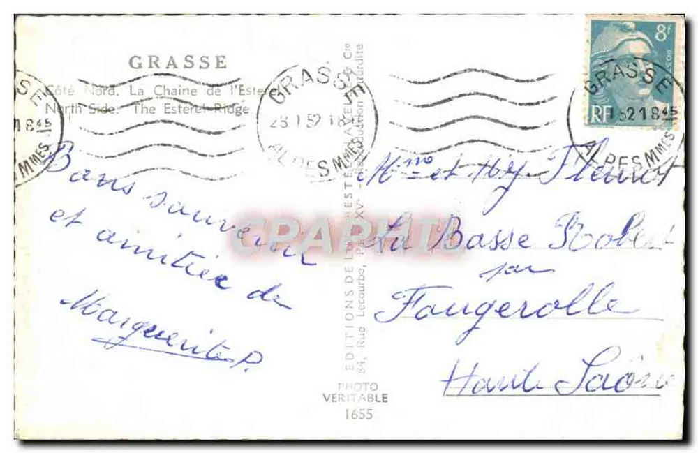 Luftbild von Grasse — Nordküste, La Chaîne de l’Estérel — Verlag Estel, Nr. 1655 - Rückseite