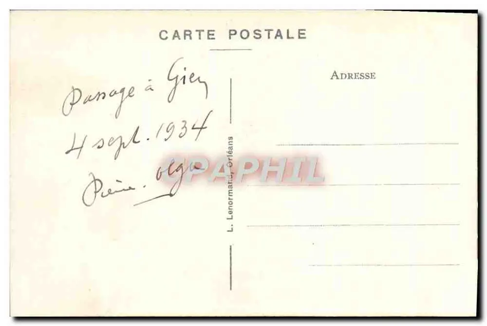 Gien (Loiret) — A Rue du Pont — O Castelo — Editor L. Lenormant, Orléans, n°25 - Verso