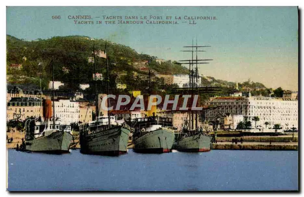 Cannes — Yachten im Hafen und die Californie — Imp. Letellier, Paris - Vorderseite