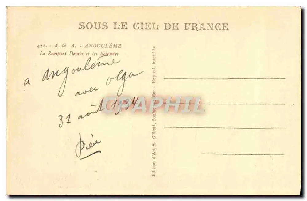 Angoulême — Le Rempart Desaix und die Rondes — Édition d'Art A. Gilbert, Sables-d'Olonne - Rückseite