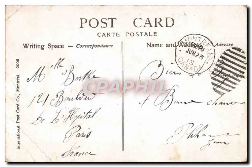 Hotel Place Viger und CPR Bahnhof — Montreal — Verlag International Post Card Co. - Rückseite