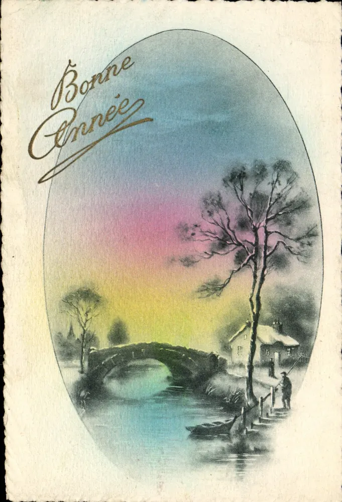 Winterlandschaft mit Brücke — Frohe Neujahr — M.G.A. n°751 - Vorderseite
