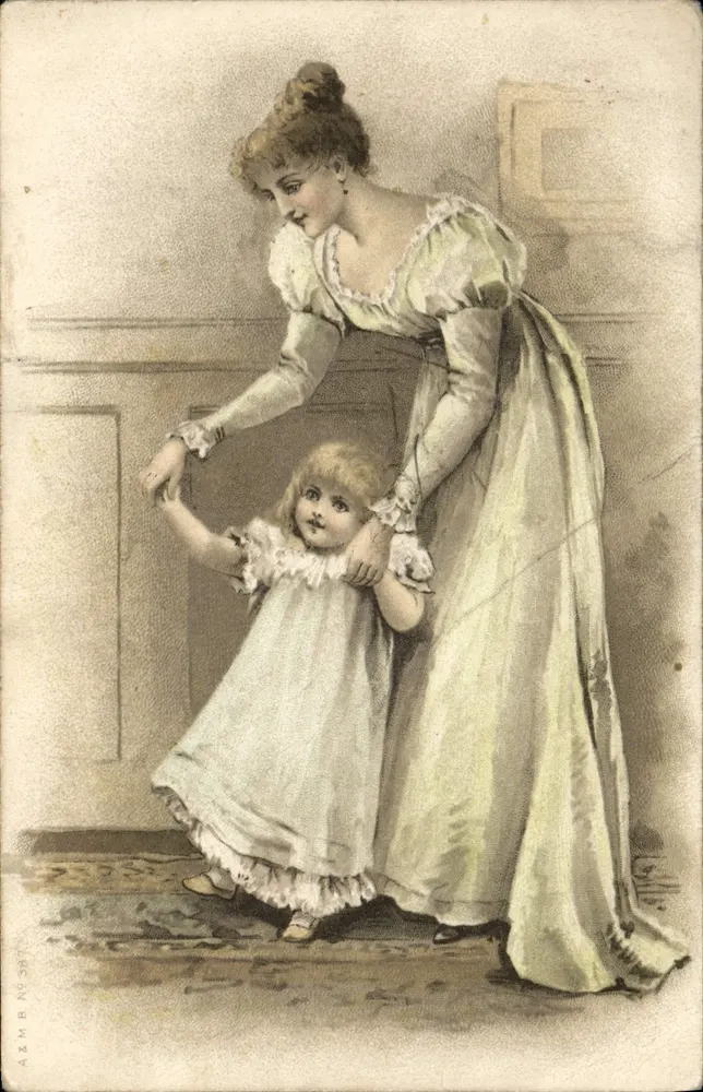 Mutter hilft ihrem kleinen Mädchen beim Gehen — Innenraum — Verlag A.Z.M.B. N° 3177 - Vorderseite