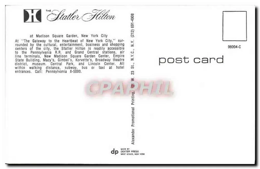 Statler Hilton — Madison Square Garden, Nova York — Alexander Press - Verso