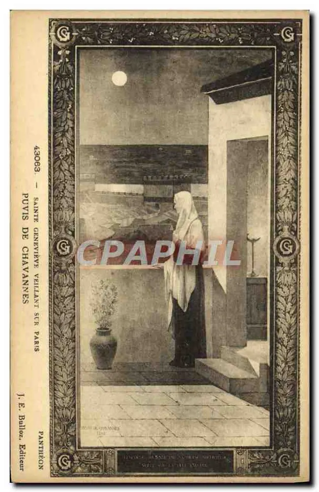 Sainte Geneviève, die über Paris wacht — Radierung von Puvis de Chavannes — J. E. Bailloz, Verlag, Nr. 43063 - Vorderseite