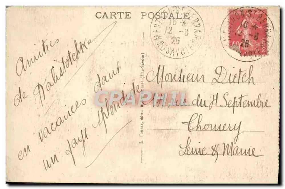 LAC d'ANNECY (Htes-Savoie) zwischen Veyrier und Menthon-St-Bernard — Mont de Veyrier und Beauregard — L. Fournas, Verlag - Rückseite