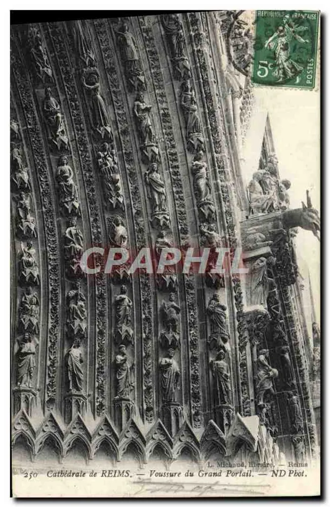 Kathedrale von Reims — Voussure des Großen Portals — L. Michaud, Rue des Pêcheurs, Reims - Vorderseite