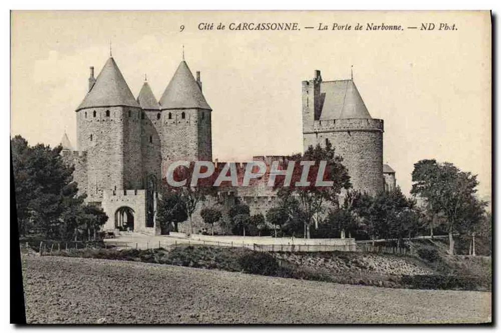 Cidade de CARCASSONNE — A Porta de Narbonne — ND Phot. - Frente