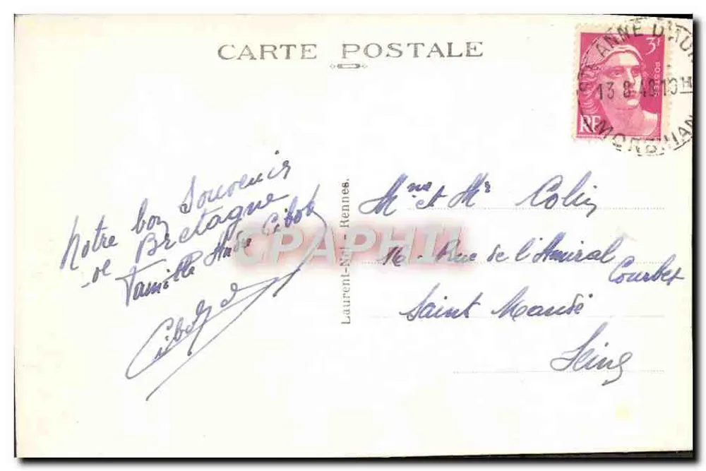 Saint-Pierre-Quiberon — Port-Blanc — Roche Percée und Pointe de l’Observatoire — Verleger Laurent-Né, n° 3629 bis - Rückseite