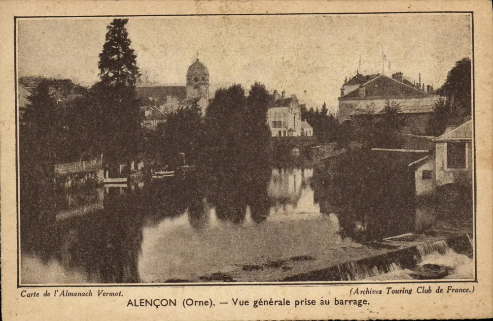 Alençon (Orne) — Vista geral tirada do dique — Carta do Almanach Vermot, Arquivos do Club de Turismo da França - Frente