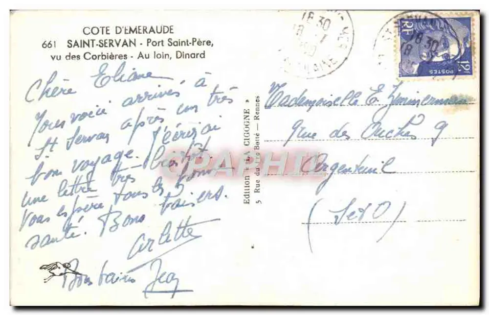 Saint-Servan - Port Saint-Père, Blick von den Corbières - Dinard — Edition La Cigogne, n°661 - Rückseite