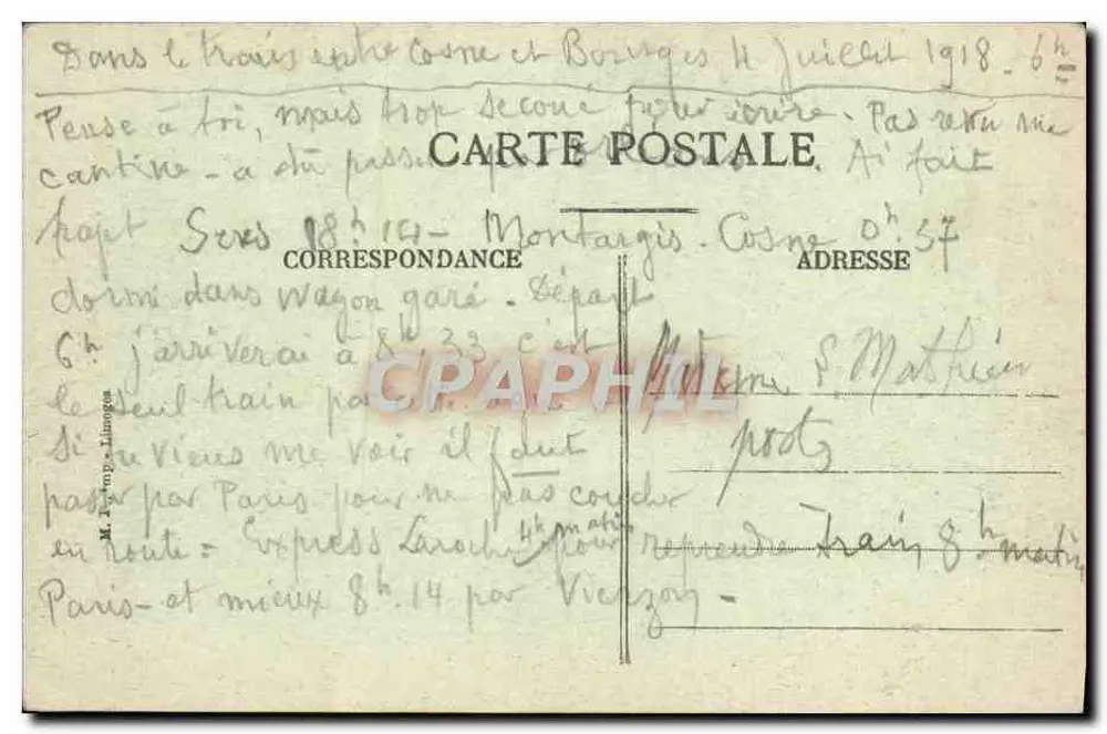 Cerca de Cosne — Castelo de TRACY — Editor Mathieu, n°50 - Verso