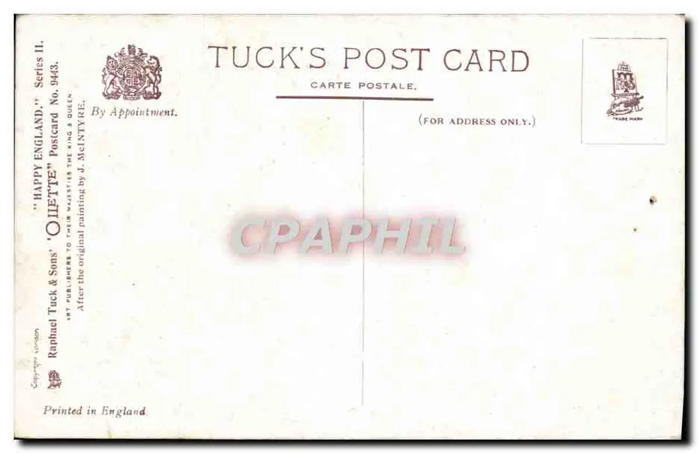 The Last Load — Paisagem rural com carruagem puxada por cavalos — Tuck's Post Card, série II, n° 9443 - Verso
