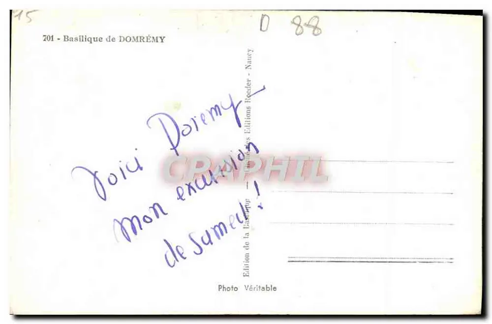 Basílica de Domrémy — editor Roeder, n° 701 - Verso