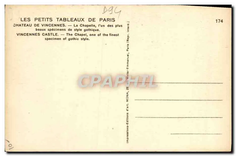 Capela de Vincennes — Os Pequenos Quadros de Paris — Edições Victor-Mona - Verso