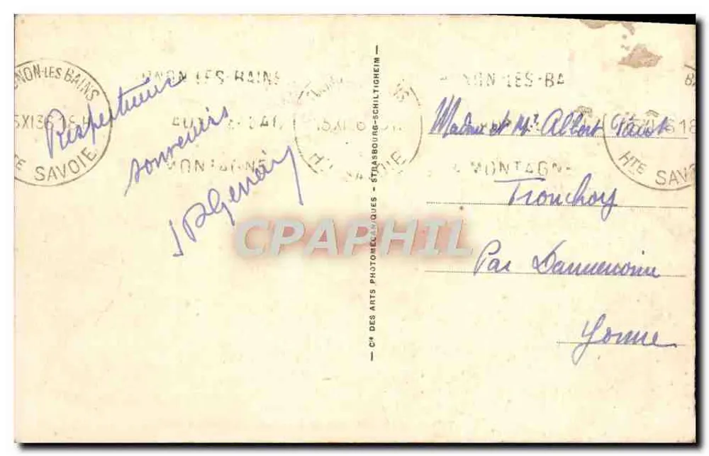 Thonon-les-Bains — Vista tirada da ponte — Bilhete postal antigo n°23, editor C. des Arts Photographiques - Verso