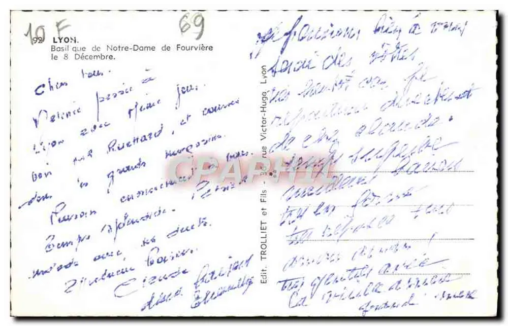 Basílica de Fourvière — Lyon — editor TROLLIET e Fils, n° 92 - Verso