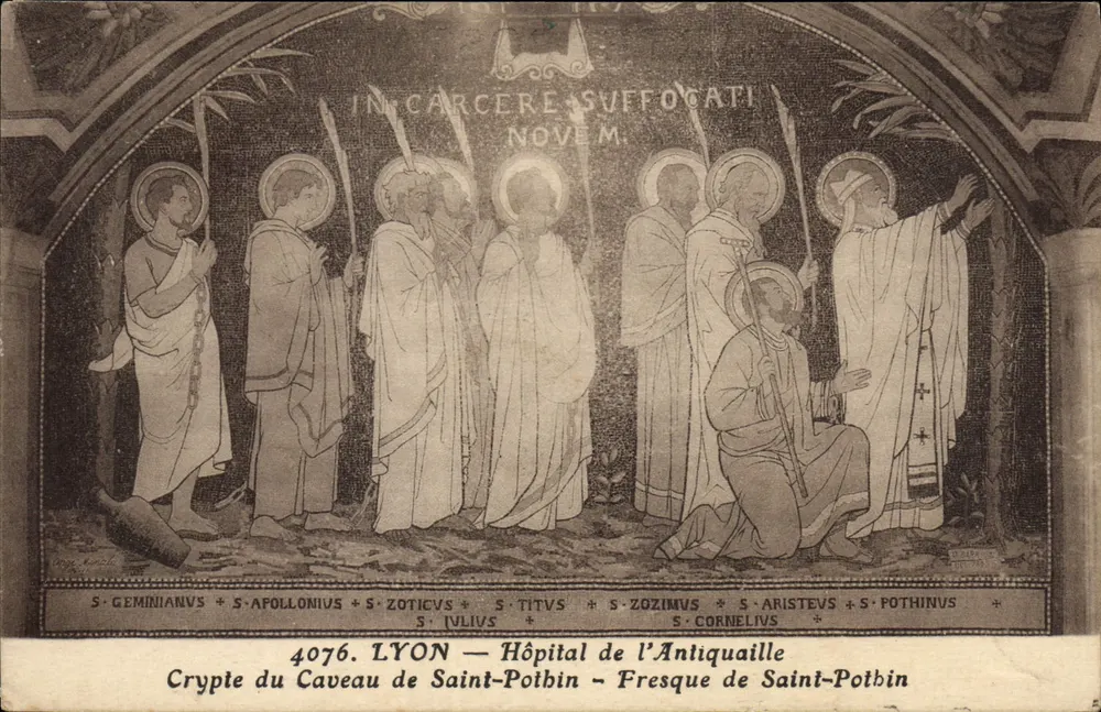 LYON — Das Antiquaille-Krankenhaus — Grabkammer des Caveaus von Saint-Pothin — Fresko von Saint-Pothin - Vorderseite