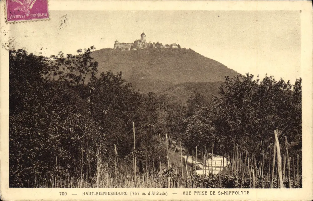 Haut-Kœnigsbourg (757 m Höhe) — Aufnahme von St-Hippolyte — Sonderausgabe des Schlosses - Vorderseite