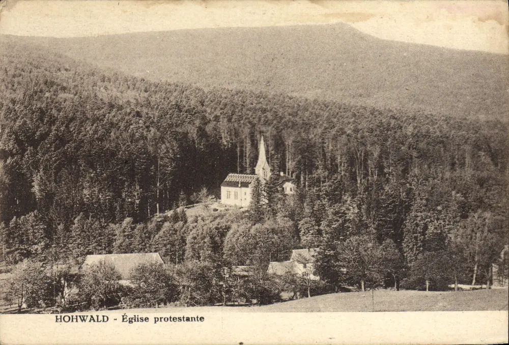 Hohwald - Igreja protestante — vista panorâmica com floresta e montanha — editor não identificado - Frente