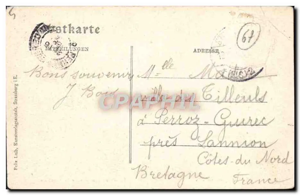 Igreja protestante da guarnição — Strasbourg — editor Felix Laub, número de série não visível - Verso