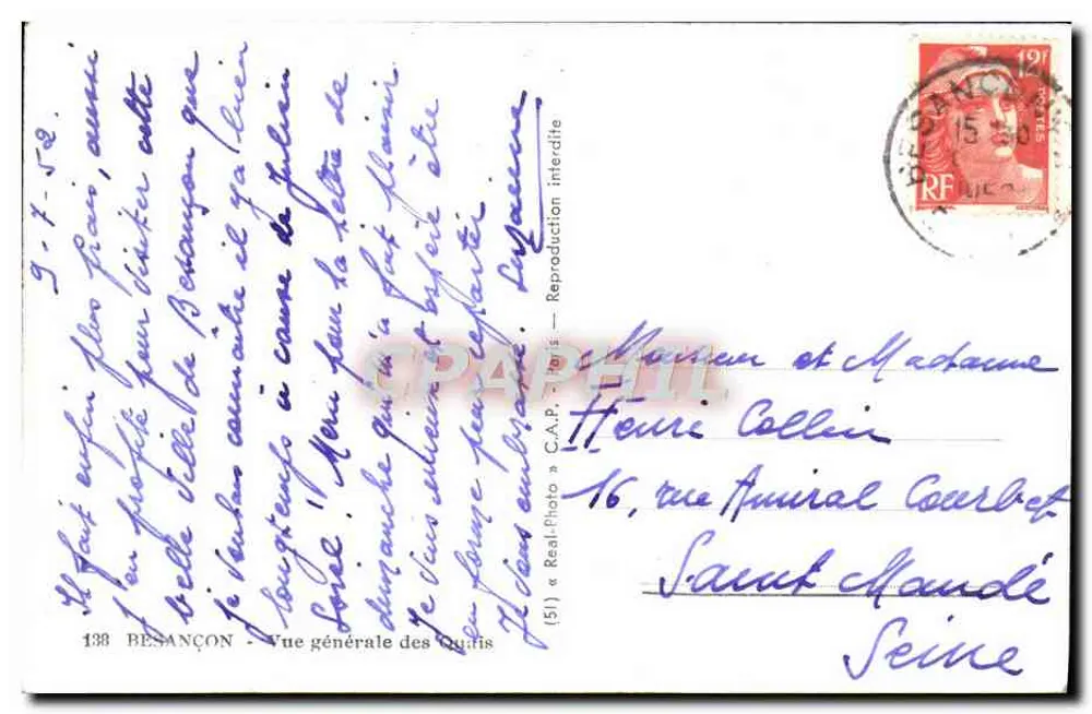 Besançon — Vue générale des Quais — C.A.P. (51) - Verso