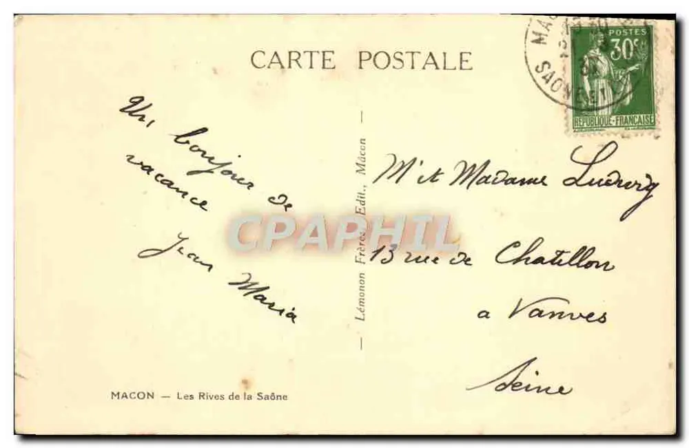 Mâcon — As Riberas da Saône — Lémanon Frères, Editor - Verso
