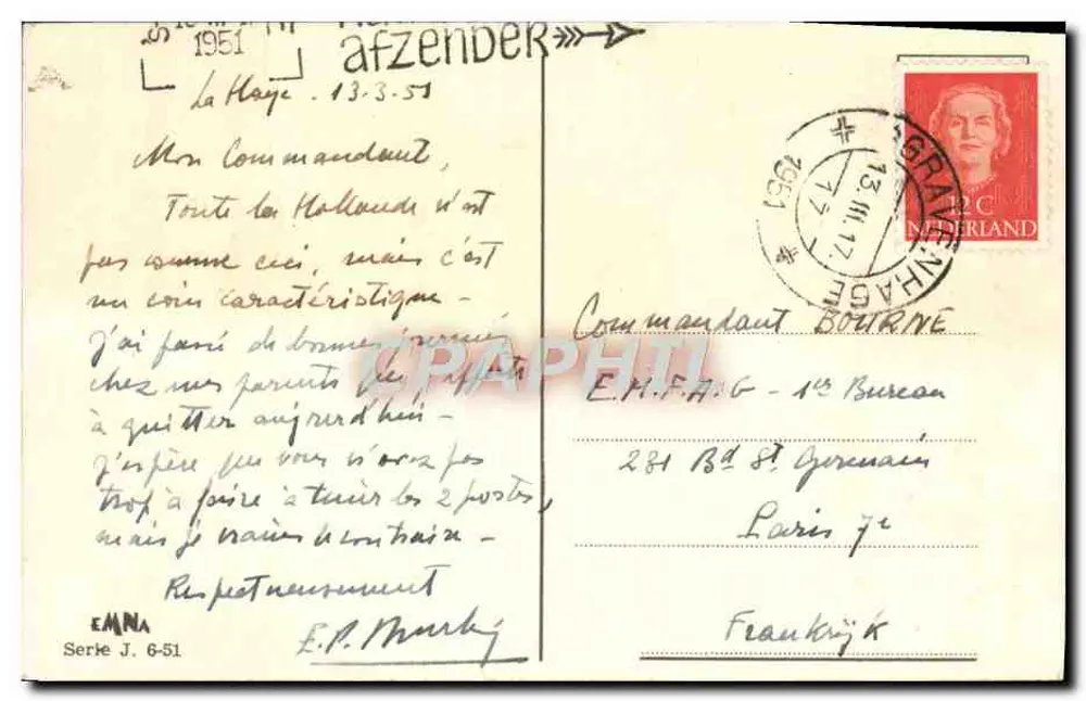 Volendam (Holanda) — Mulheres em traje tradicional perto de uma escada — Editora Emana, série J.6-51 - Verso