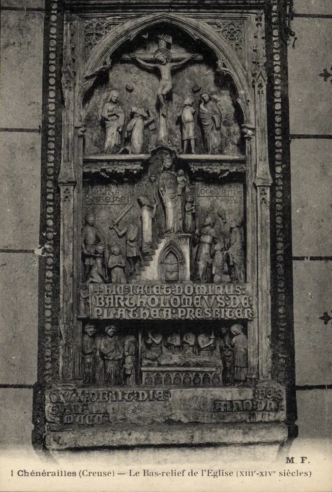 Chénérailles (Creuse) — Het Basrelief van de Kerk (XIII-XIV eeuw) — M.F. - Voorkant
