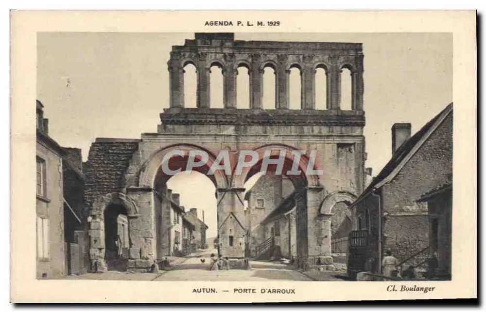 Autun — Porta d'Arroux — Agenda P.L.M. 1929 - Frente
