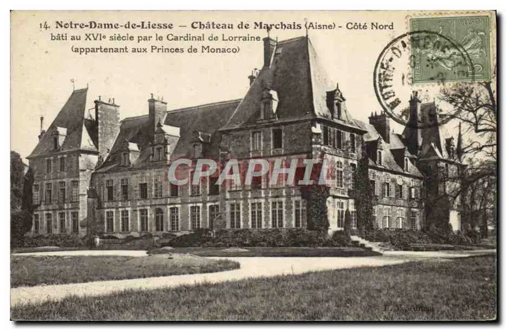 Notre-Dame-de-Liesse — Schloss Marchais (Aisne) — Nordseite — errichtet im 16. Jahrhundert vom Kardinal von Lothringen — gehört den Prinzen von Monaco - Vorderseite