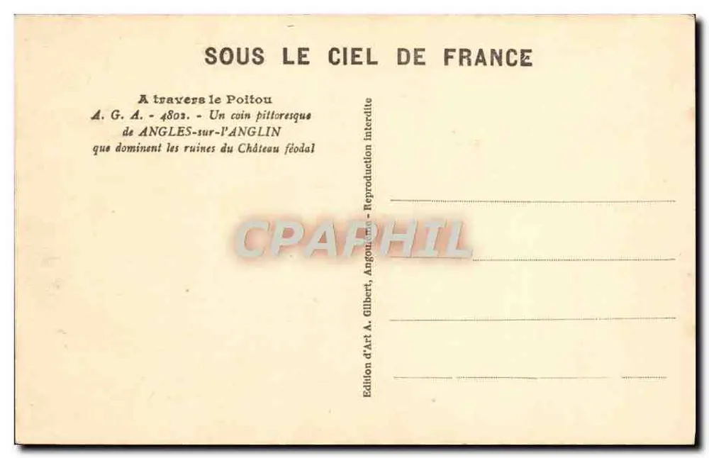 Angles-sur-l'Anglin — Ruinen des feudalen Schlosses — Édition d'Art A. Gilbert - Rückseite