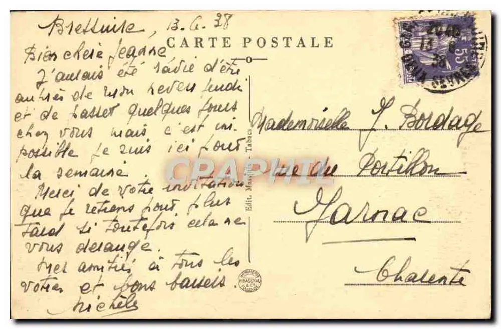 Bressuire — O Castelo e a Igreja — Ed. Marcel Tabac - Verso