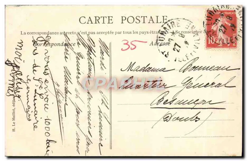 Côte d'Émeraude — Saint-Lunaire - Le Décollé — H. Le Maillot, n°1113 - Verso