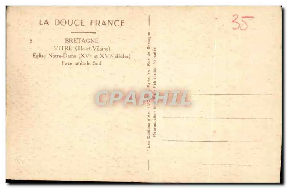 Notre-Dame-Kirche — Vitré (Ille-et-Vilaine) — Südseite — Éditions d'Art YVORT, Paris - Rückseite