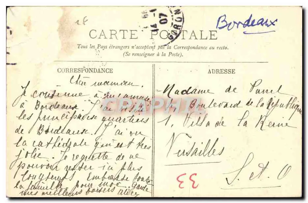 Bordeaux — Église Saint-Ferdinand — LL. — n° 178 - Verso