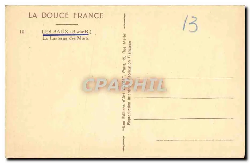 Les Baux-du-Roussillon — A Lanterna dos Mortos — Éditions d'Art 'Von' - Verso