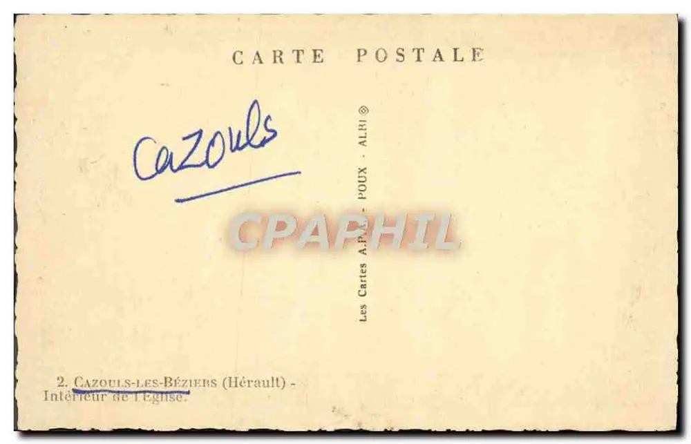 Cazouls-les-Béziers — Innenansicht der Kirche — Les Cartes A.P.A. - POUX - Rückseite