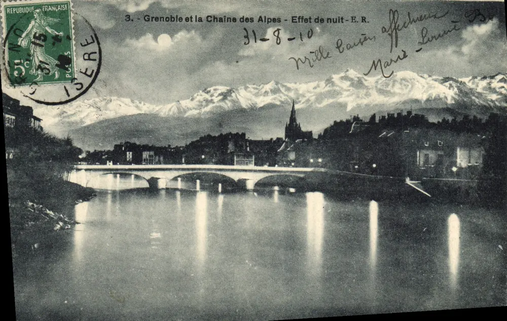 Grenoble und die Alpenkette — Nachtleuchteffekt — E.R. - Vorderseite