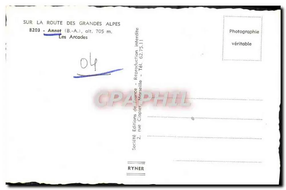 Annot (B.-A.) — As Arcadas — Sociedade Edições da França, Marselha - Verso