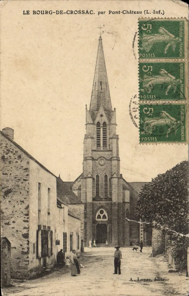 Le Bourg-de-Crossac — église avec clocher à flèche — par Pont-Château (L.-Inf.) - Awers